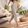 thumbnail image 6 of FUNUONY Capri Linen Pants for Women Causal Straight Wide Leg Summer Beach Vacation Lounge Elastic Waist Trouser with Pockets Summer Boho Dressy Casual Beach Trousers Khaki S-3XL, 6 of 9