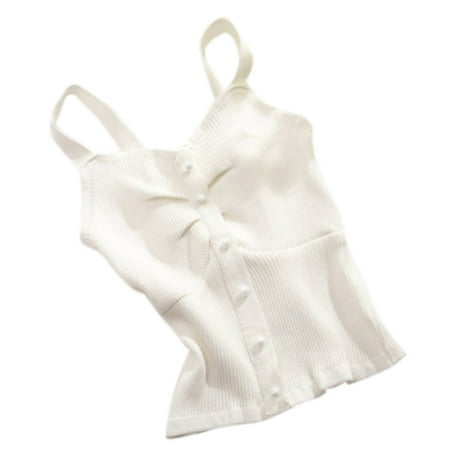 

TINYSOME Womens Summer Sweet Candy Color Crop Top Ribbed Knitted Button Down Wide Strap C