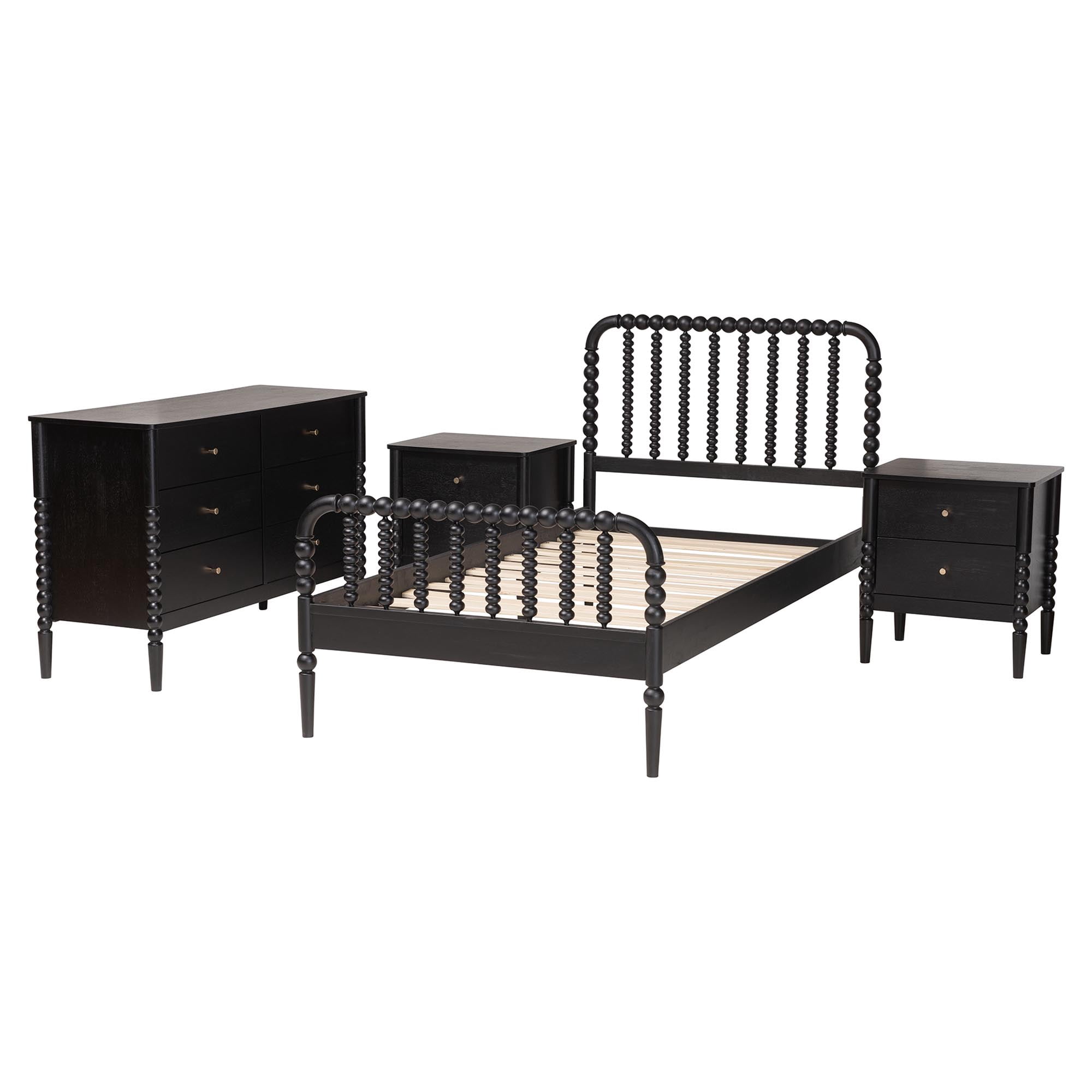 Baxton Studio Lucera Mid-Century Bedroom Set, Full, Black