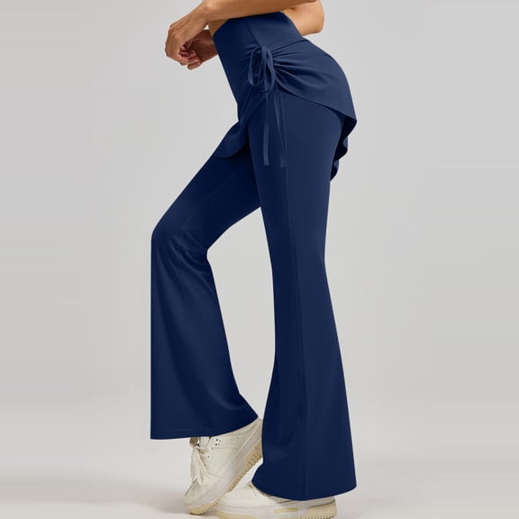BRGZLK Skirted Leggings for Women Trendy Ruffle Trumpet Skirt Pants Fake Two Piece Flare High Waist Tummy Control Butt Lifting Yoga Pants Blue S