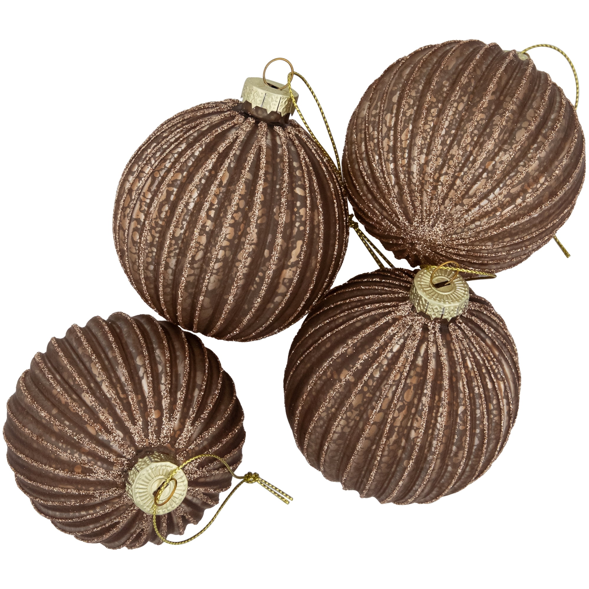 4ct Champagne and Chocolate Glittered Glass Ball Christmas Ornaments 3" (80mm)