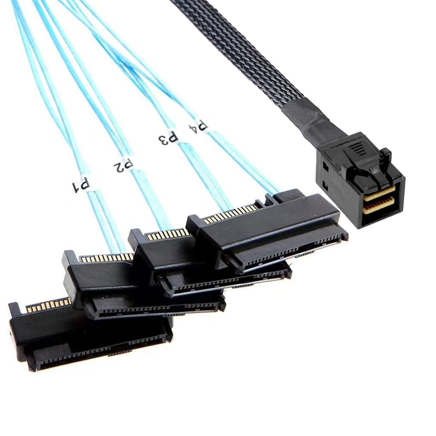 HRTGFD-Mini SAS to SAS Cable: 1M SFF-8643 to SAS SFF-8643 to SFF-8482 Connector 4X SFF-8482 with SATA Power Adapter Cable (3.3FT)