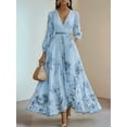 thumbnail image 4 of Women'S V Neck Floral Printed Pleated Dress Long Sleeve Flowy A Line Party Maxi Cocktail Dresses Light Blue XXL, 4 of 7