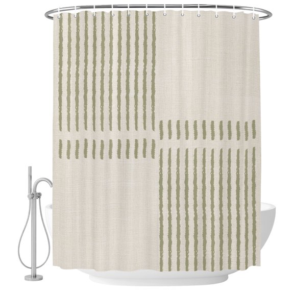 66x72 Inch Shower Curtains for Bathroom, Sage Green Striped Fabric Bath Curtain Decor, Rustic Farmhouse Stripes Vintage Art Waterproof Restroom Curtains Shower Set Accessories with 12 Hooks 66 Inch