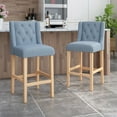 thumbnail image 2 of Noble House Brandon Button Tufted Fabric Wingback Bar Stool, Set of 2, Light Blue, Natural, 2 of 9