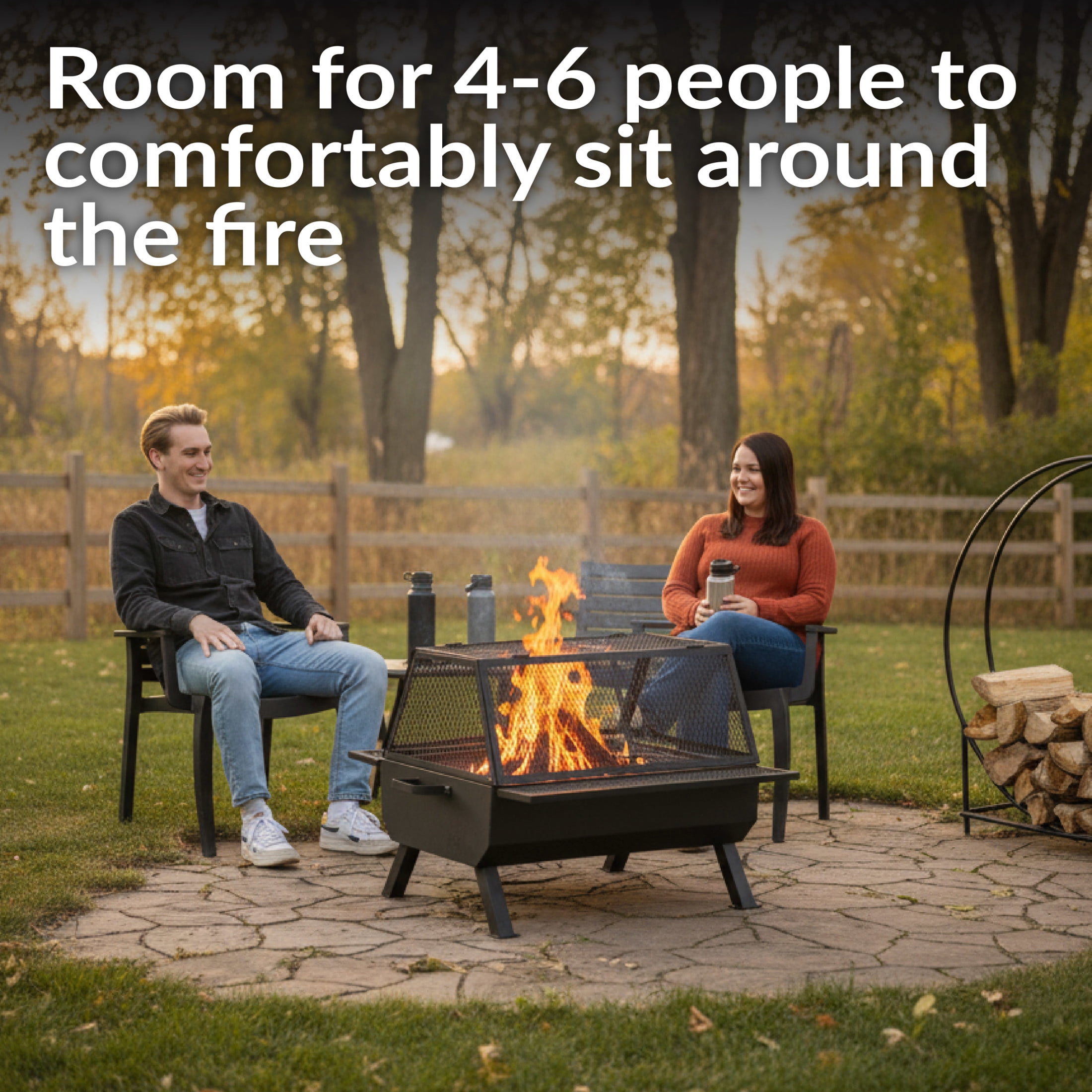 Sunnydaze 36.5" x 32.5" Rectangle Wood-Burning Steel Outdoor Fire Pit with Grill and Spark Screen