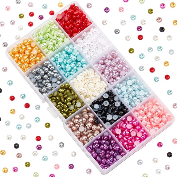 1Box 15 Colors 6mm Flat Back Pearl Cabochon 2700pcs Half Artificial Pearl Bead Flat Back Plastic Beads for Shoes Wedding Dress Craft DIY Phone Nail Art Making