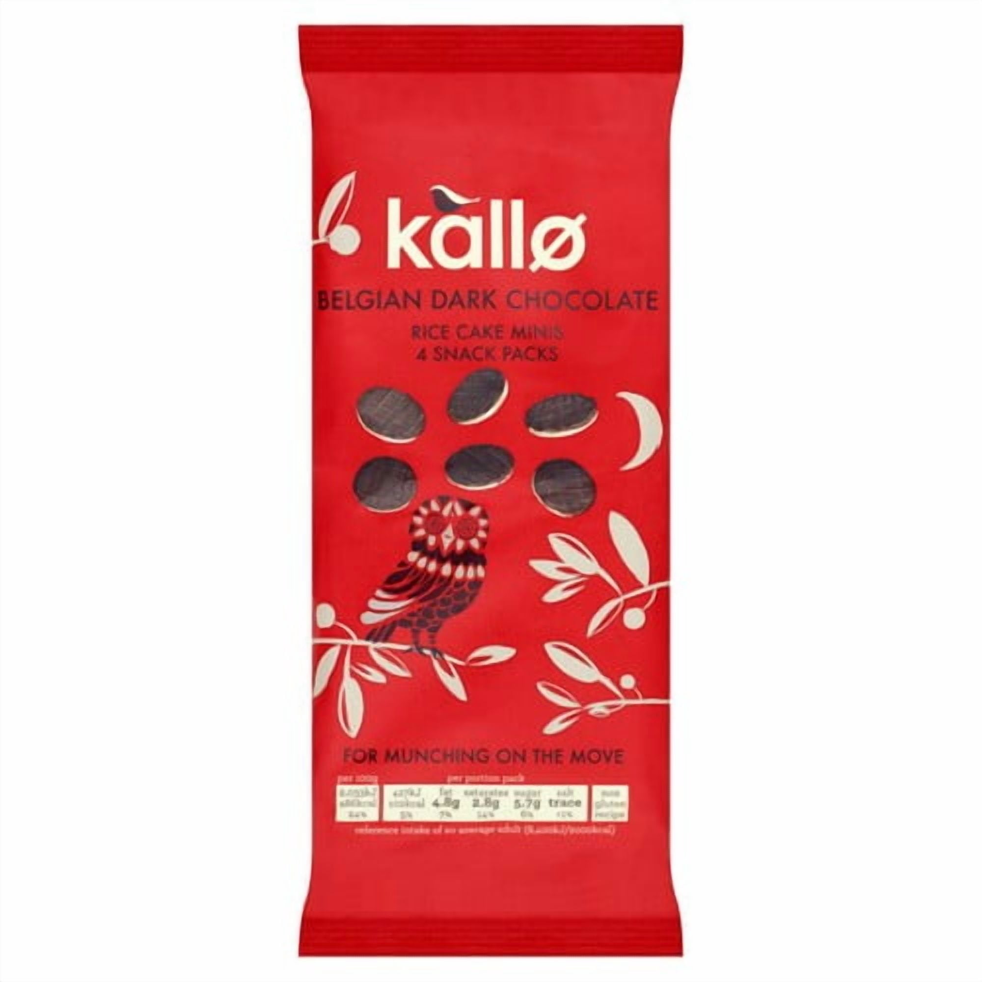 Kallo Belgian Dark Chocolate Mini Rice Cakes Multipack 4 x 21g, British Import (Pack of 2)