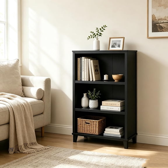 Book Shelf, 3-Tier Bookshelf, Modern Open Bookcase with Storage Shelves, Freestanding Display Bookcase for Living Room, Bedroom, Home Office, 27.56" x 11.83" x 40.16" Black