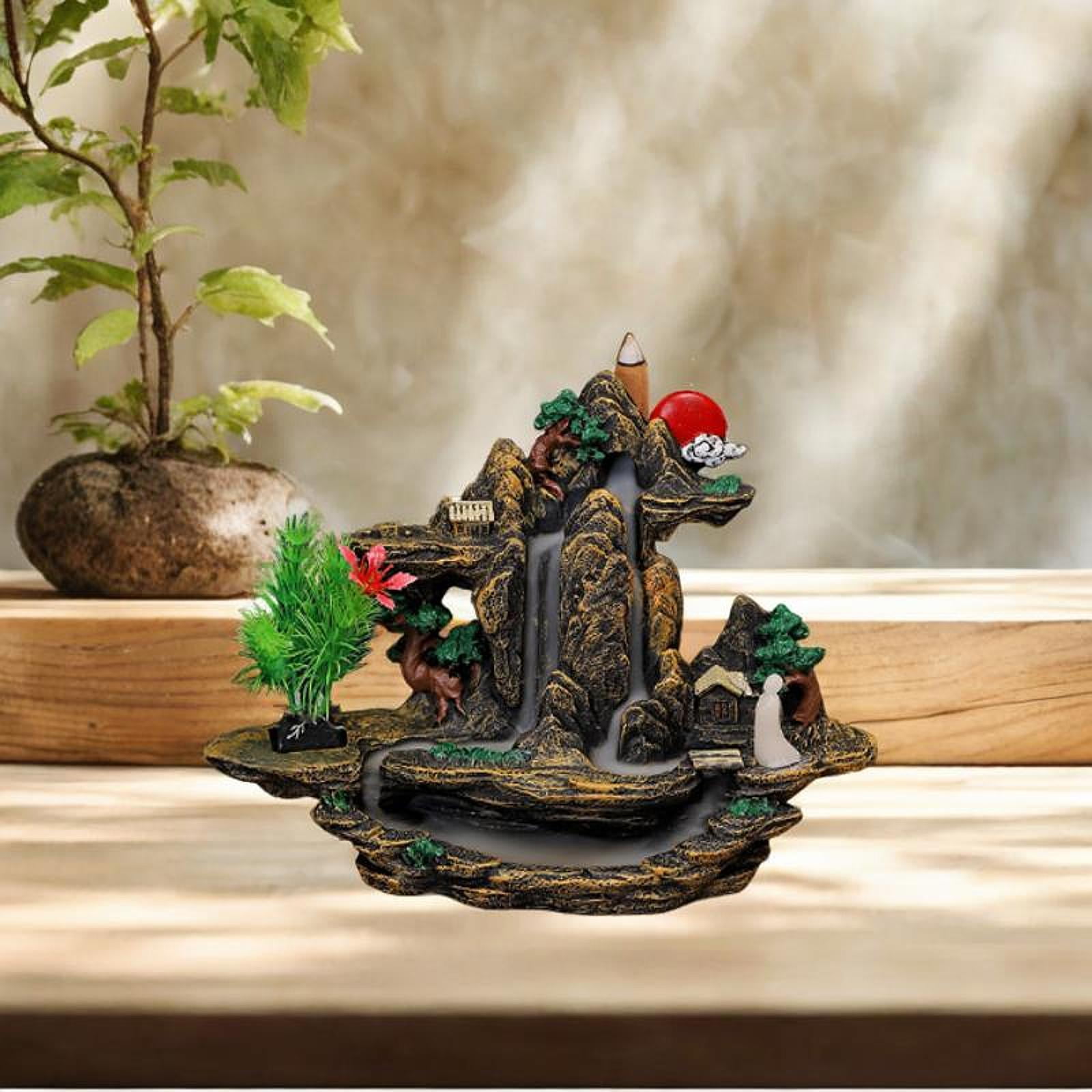TISHITA Mountain Waterfall Backflow Incense Burner Table Ornament Incense Holder Feng Shui Ornament for Temple Office Yoga Meditation A