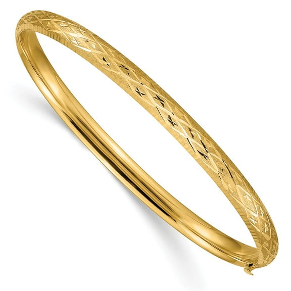 14K Yellow Gold bracelet Bangle Diamond-cut 6 mm 3 16 Fancy Hinged