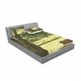 thumbnail image 3 of Ambesonne Nature Fitted Sheet & Pillow Sham Set, Wooden Bench at Park, Twin, Green Brown, 3 of 3