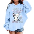 thumbnail image 2 of SGMVNU Girls Hooded Sweatshirt Ribbed Hem Long Sleeve Soft Cat Graphic Hoodie Back to School, Size 4-5 Years, Sky Blue, 2 of 4