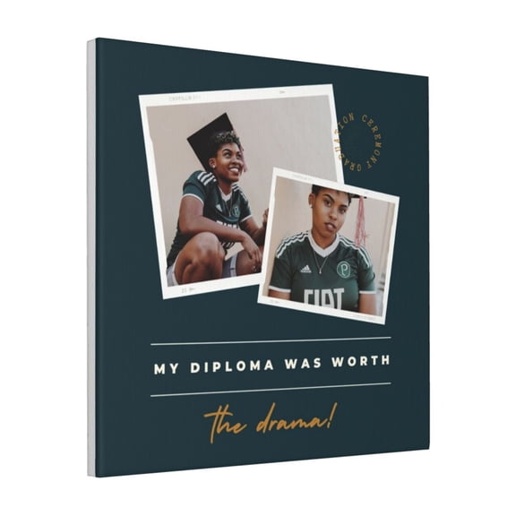 Custom Canvas Prints Green Gold Rustic Artisinal Drive-by Graduation Personalized Photo Image Collage DIY Framed Kit Wall Art Picture Room Decor 18x18 inch