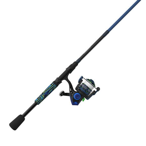 Zebco Roam Spinning Reel and Fishing Rod Combo, 6-Foot 6-Inch 2-Piece Fiberglass Fishing Pole, Split ComfortGrip Handle, Soft-Touch Handle Knob, Size 30 Reel, Blue/Green
