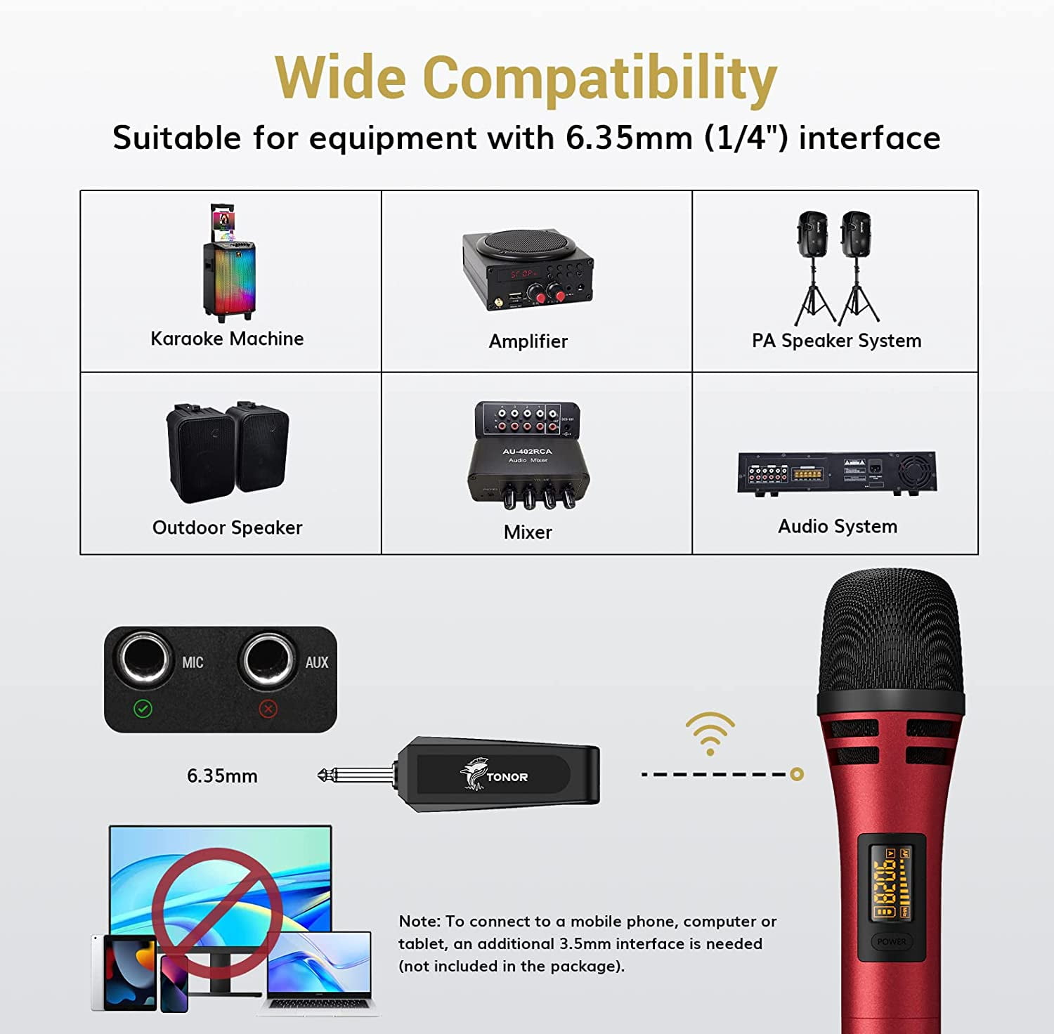 TONOR Wireless Microphones, UHF Dual Karaoke Microphone System, Microfonos Inalambricos TW320 Red