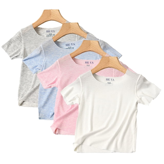 KYAIGUO T-Shirts à Manches Courtes pour Garçons Filles 1-14T Col Rond Coton Bio T-Shirts Unis pour Tout-Petits