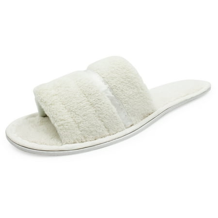 

LAVRA Women s Terry Slippers Open Toe House Shoes Fuzzy Slip On Slides