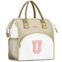 Initials Personalized Lunch Bag for Women Men, Large Lunch Box for Work, Insulated Lunch Bag Reusable Lunch Cooler Adult Lunch Bag Container Picnic Tote,Pink Letter U