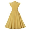 thumbnail image 2 of IBTOM CASTLE Women Vintage V Neck Ruffle Swing Dress 50s 60s Button up Rockabilly Prom Cocktail Party Midi Evening Dress L Yellow, 2 of 8