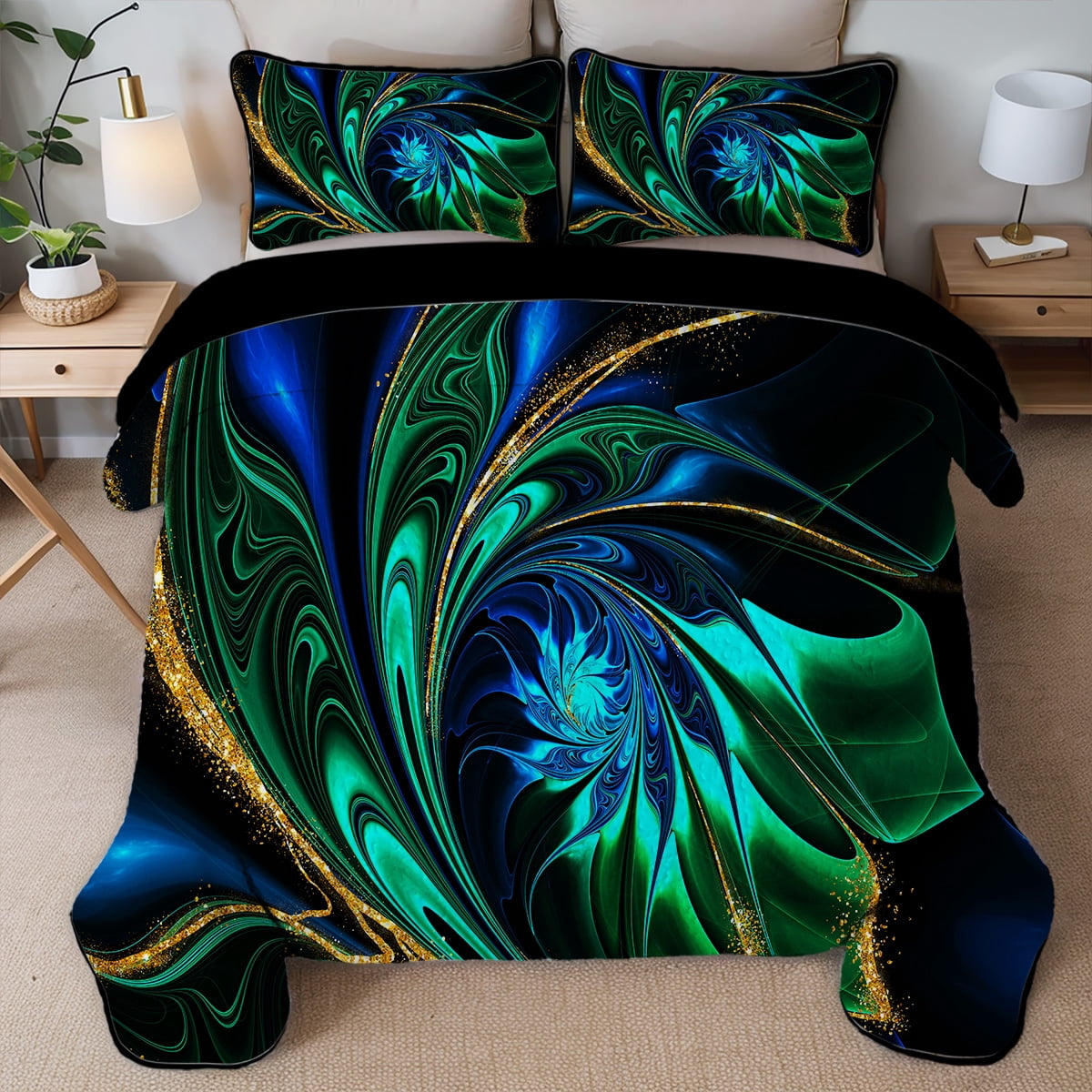 Davulos Twin Quilt Bedding Set with Pillow Sham, 2 Pieces Modern Art Floral Bedspread Reversible Lightweight Coverlet Sets for Bedroom Bed Decor