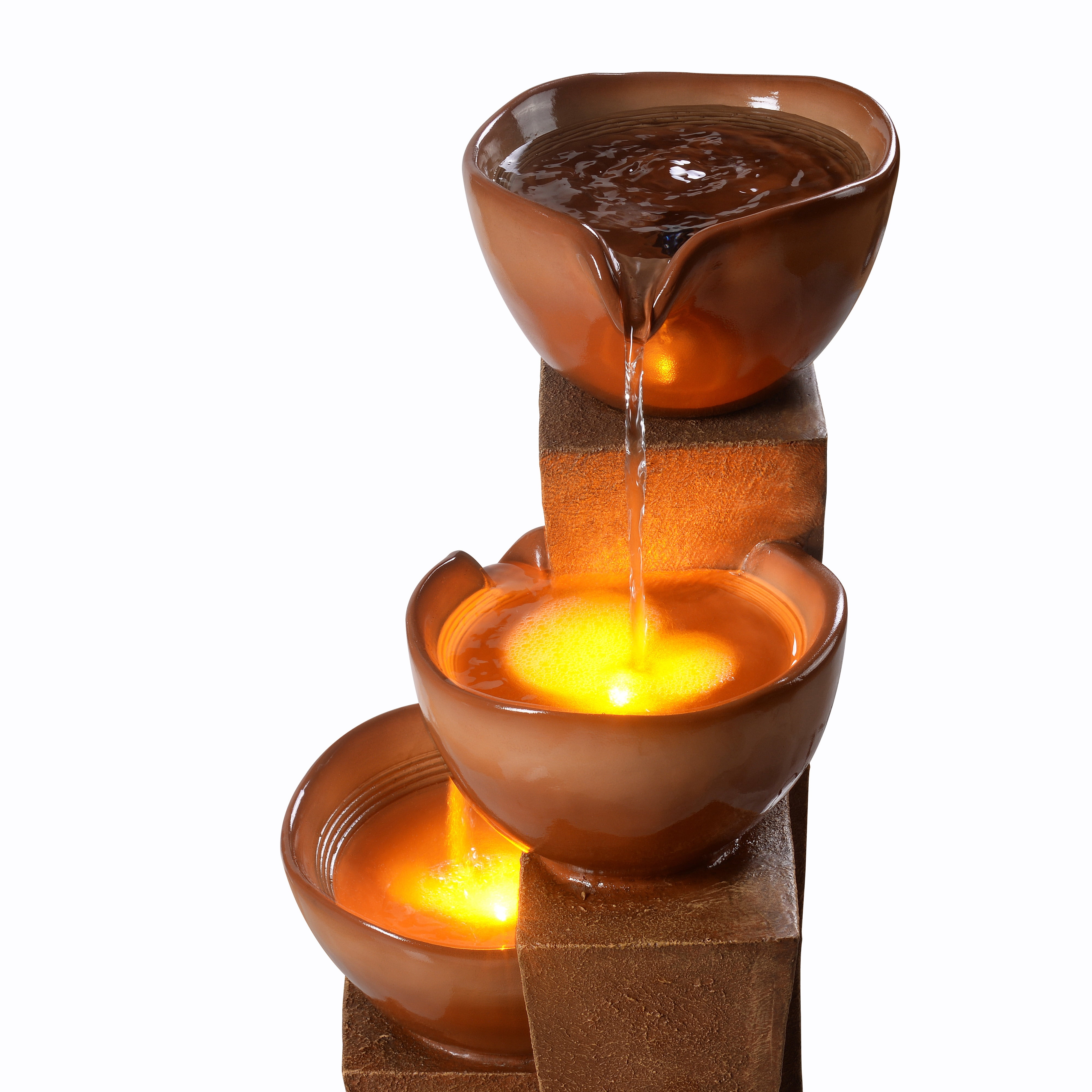 Teamson Home 3-Tier Outdoor Water Fountain with LED Lights, Brown