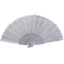Lace Handheld Folding Fan Embroidered Flower Bridal Hand Fan Chinese Japanese Vintage Fan for 1920s Costume Wedding Dancing Tea Party (1, White)