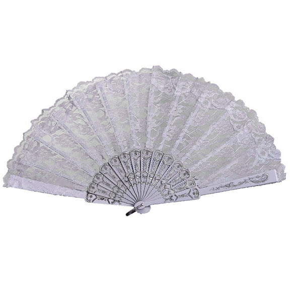 Lace Handheld Folding Fan Embroidered Flower Bridal Hand Fan Chinese Japanese Vintage Fan for 1920s Costume Wedding Dancing Tea Party (1, White)