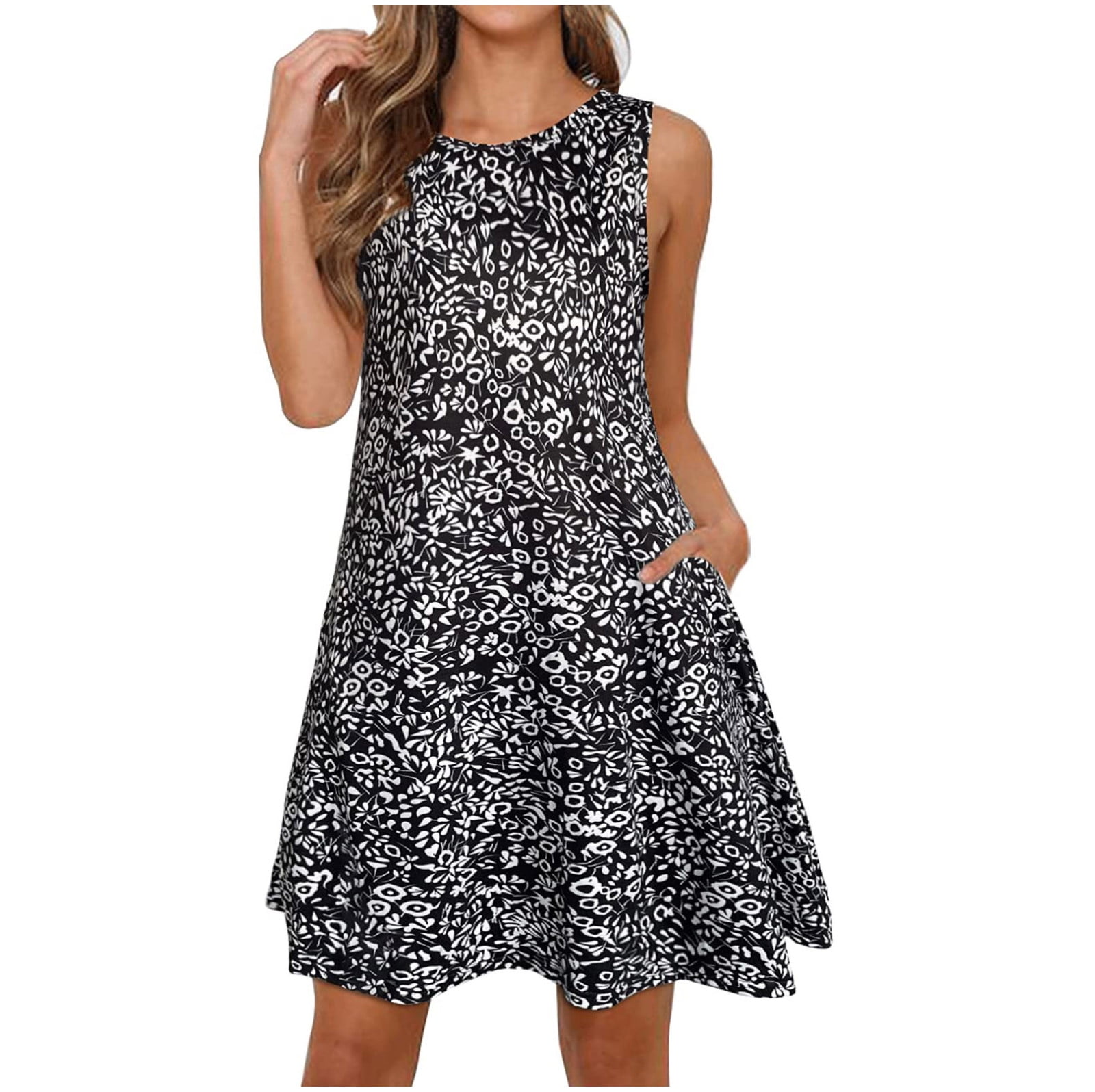 Leesechin Clearance Womens Dresses Plus Size Casual Loose Pocket Knee ...