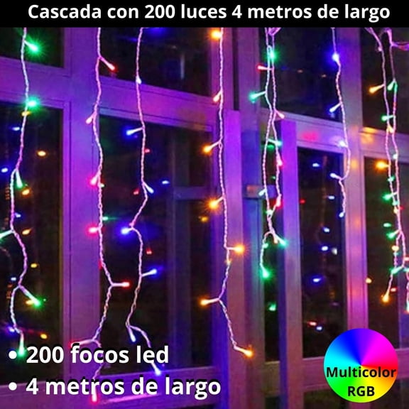 Cascadas de Luces LED Dosyu Multicolor 4mts 200 Luces Decoración Navideña