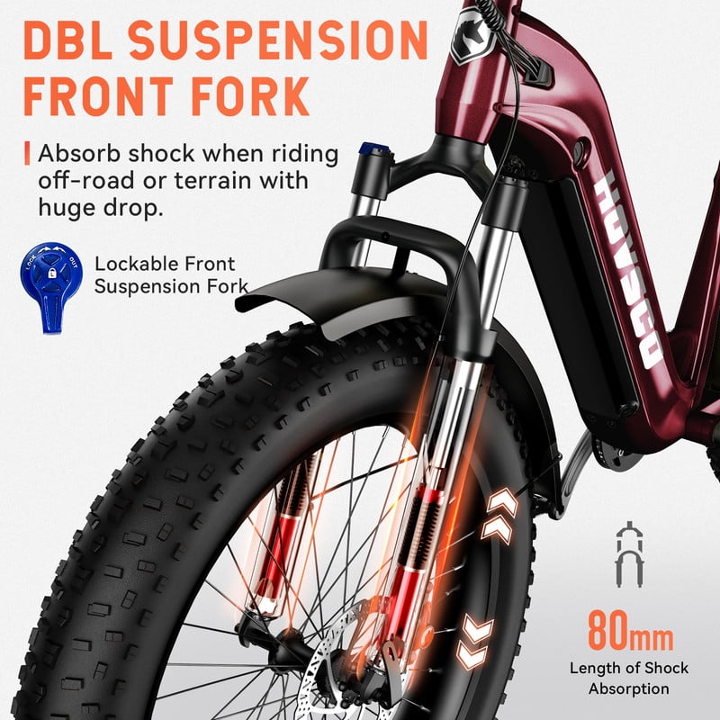 HOVSCO HovAlpha 26" Fat Tire Electric Bike, 750W Electric Mountain Bike for Adults, 48V/20AH Samsung/LG Battery, APP Control, UL2849, Deep Red