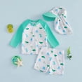 thumbnail image 2 of AWZXDE Toddler Baby Boys Cartoon 3 Piece Swimsuit Set Long Sleeve Shirt And Trunks Rash Guard With Hat For Beach Green, 2 of 7