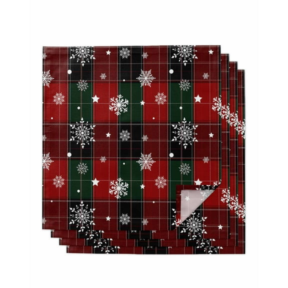 Buffalo Plaid Christmas Cloth Napkins Set of 4, Xmas Snowflake Red Green Washable Reusable Dinner Cocktail Napkin for Kitchen Party Wedding Banquet Holiday Baby Shower Table Decor