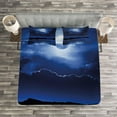thumbnail image 3 of Ambesonne Night Quilted Bedspread Set 3 Pcs, Fantasy Moon Calm Water, King Size, Navy Blue White Black, 3 of 3