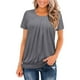 thumbnail image 2 of Blusa de cuello redondo fruncido a la moda para mujer, camisetas de manga corta holgadas de Color sólido, camiseta clásica de verano Pompotops  hkajfhjk464713, 2 of 8