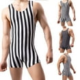 thumbnail image 6 of Mens Striped Bodysuit Boxers Underwear Sleeveless Fitness Singlet Slip Jumpsuits, 6 of 8