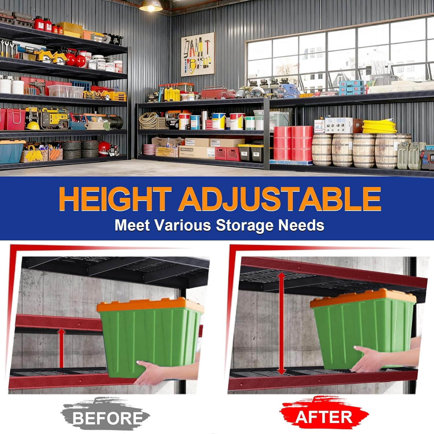 Howcool Heavy Duty Garage Shelving Unit, 2240 lbs Metal Storage Shelves, Adjustable Steel Shelving Rack, 39.37"W x 19.6"D x 60"H, 4-Tier Freestanding Industrial Shelf for Garage, Basement, Warehouse