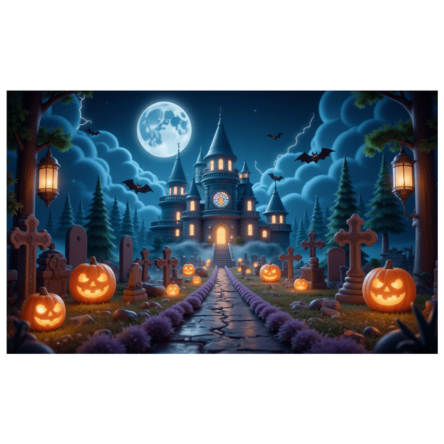 Gothic Design Halloween Banner Spooky Castle Jack O Lantern Decorative Spooky Scene Pumpkin for Halloween Party Yard Decor
