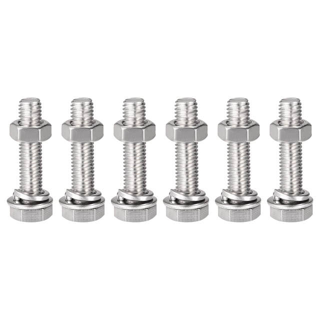 Uxcell M8 x 35mm Tornillos de cabeza hexagonal de acero inoxidable 304, kits de tuercas, arandelas planas y de bloqueo 6 juegos