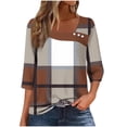 thumbnail image 2 of Guieoi Womens Tops Plus Size 2025 Trendy Womens Casual Printed V-Neck Long Sleeve T-shirt Button Tops Brown Black*Friday/Cyber*Monday, 2 of 5
