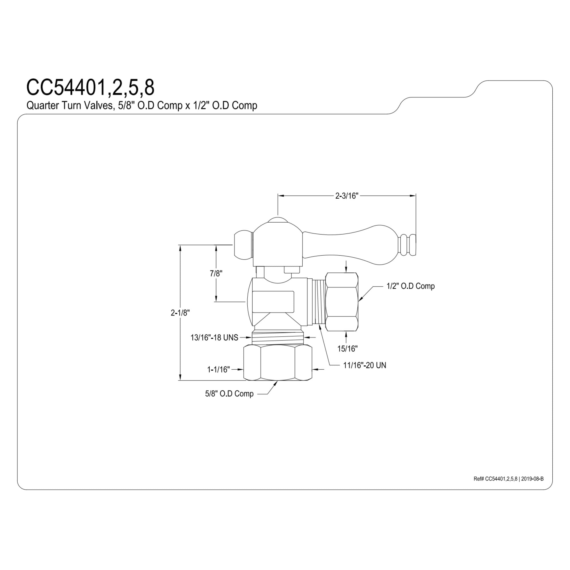 Kingston Brass CC54405 5/8-Inch O.D. Comp x 1/2-Inch O.D. Comp Quarter-Turn Angle Shut-Off Valve in Oil Rubbed Bronze