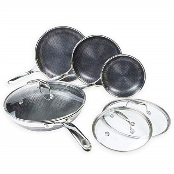 hexclad hybrid nonstick cookware 7 piece set with lids and wok