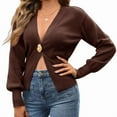 thumbnail image 3 of Women Knitted Cardigan Long Sleeve V-Neck Sweater One Leaf Button Down Outwear Coffee M, 3 of 10