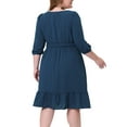 thumbnail image 3 of Agnes Orinda Women's Plus Size Smock Waist Swiss Dots 3/4 Sleeves Midi Dress 4X Blue, 3 of 5