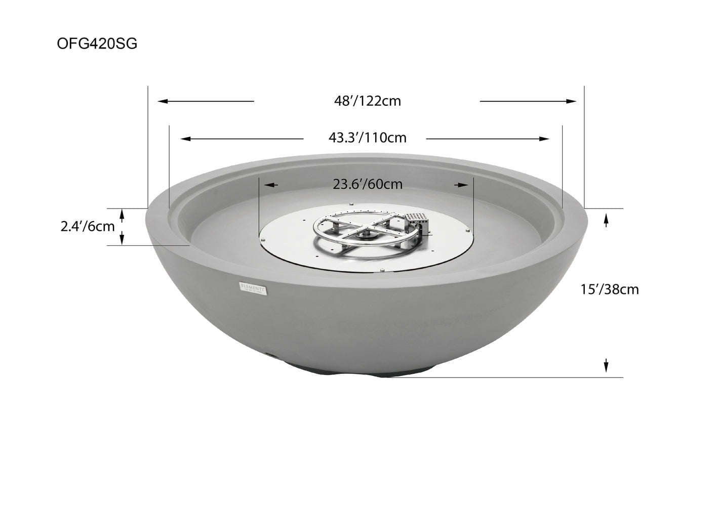 Sol Living Rose Bowl Propane Fire Pit for Outside Outdoor Firepit Table Firepit Concrete Fire Table Patio Heater Fireplace Lava Rock 60,000 BTUs - Light Grey, 48 x 48 Inches