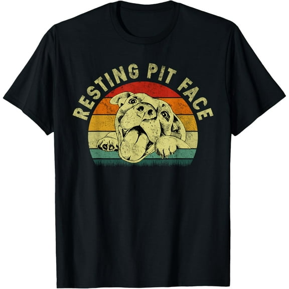 Retro Vintage Resting Pit Face Pitbull Funny Dog Lovers Gift T-ShirtMen and women, Black T-shirt, size: Extra large S-4XL