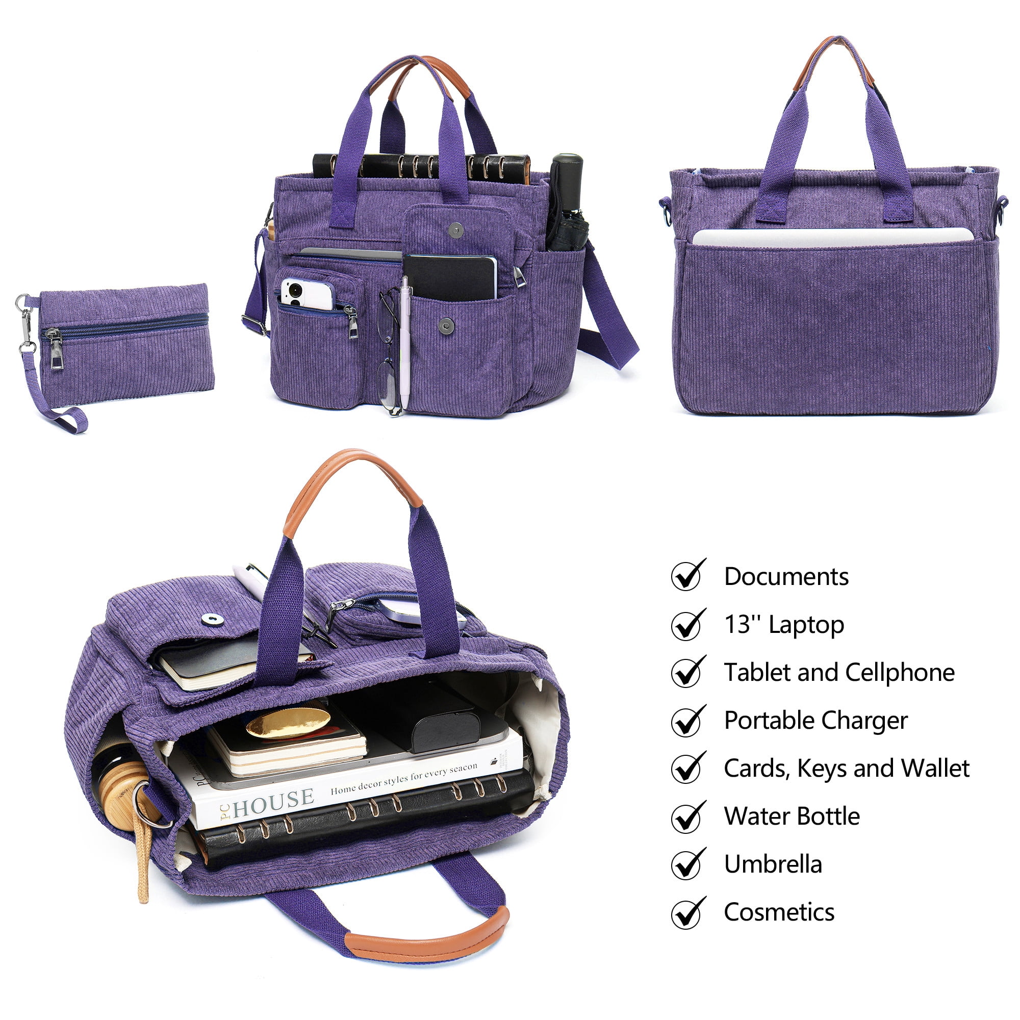 2-Piece Women's Corduroy Bag Set: Stylish Laptop Tote + Multi-Functional Crossbody Bag – Large-Capacity Work/Travel/Gym Bag