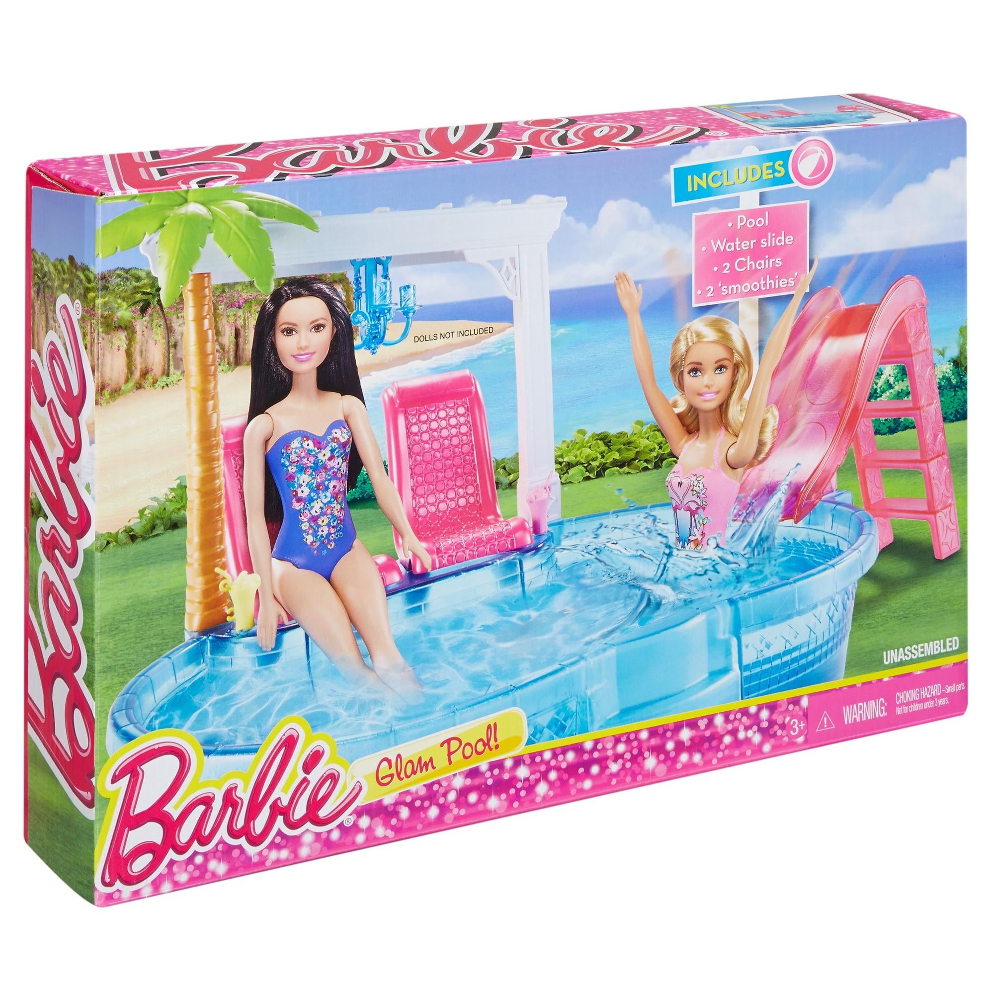 Free Shipping Barbie Glam Pool Party Playset with Themed Accessories Walmart Walmart