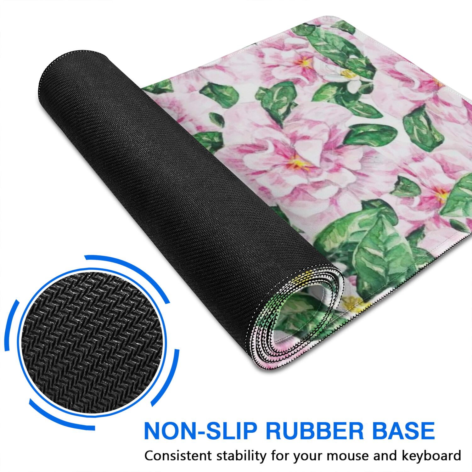 Long Mouse Pads for Desk,Pioneer Flower Floral Print Pattern Desk Mats on Top Of Desks, Desk Mouse Pad Extra Large with 3mm Non-Slip Base and Stitched Edge for Gaming,Office,Work,Home 31.5"x11.8"
