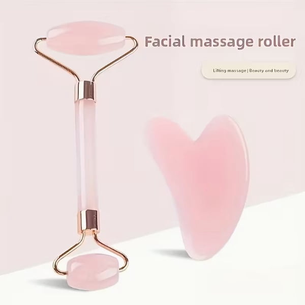 3pcs Heart-Shaped Rose Golden Roller Set - Facial Massager & Body Gua Sha Tool for All Seasons